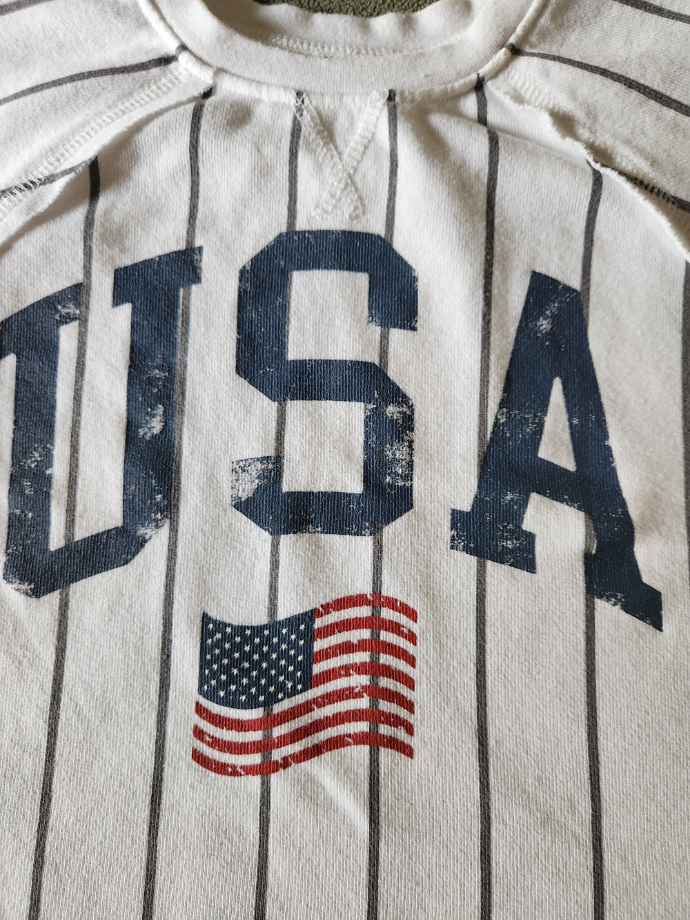 Men's USA Flag Crewneck Sweater - White with Navy & Red